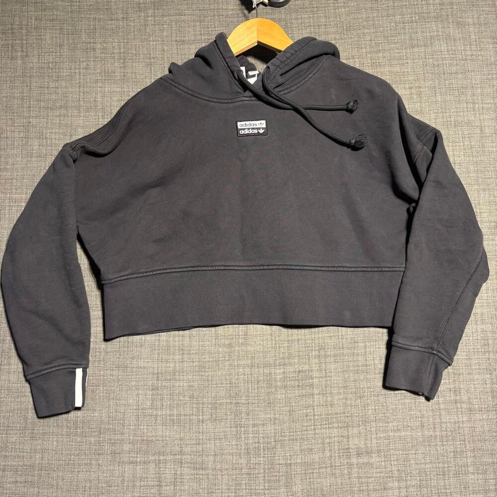 Womens Adidas Originals cropped pullover comfort hoodie size medium black